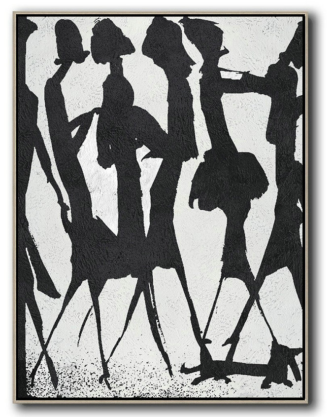 Hand Made Original Art,Black And White Minimal Painting On Canvas - Unique Canvas Art